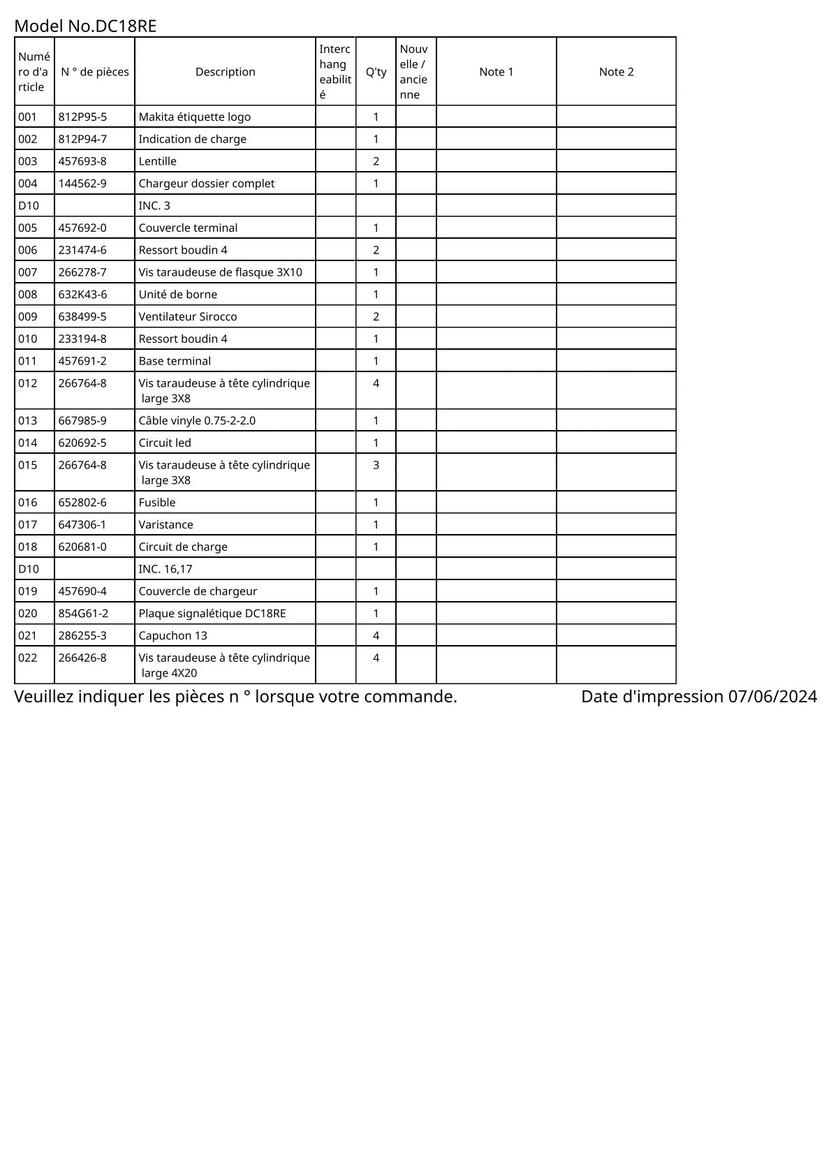 Vue éclatée Makita DC18RE - page 2
