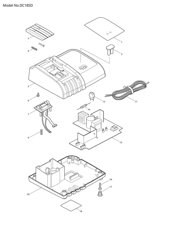 Vue éclatée Makita DC18SD - page 1