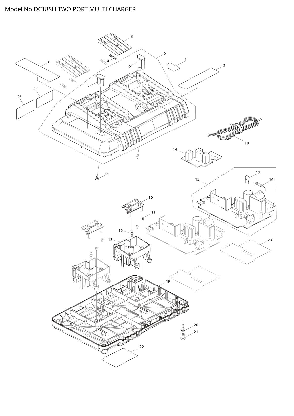 Vue éclatée Makita DC18SH - page 1