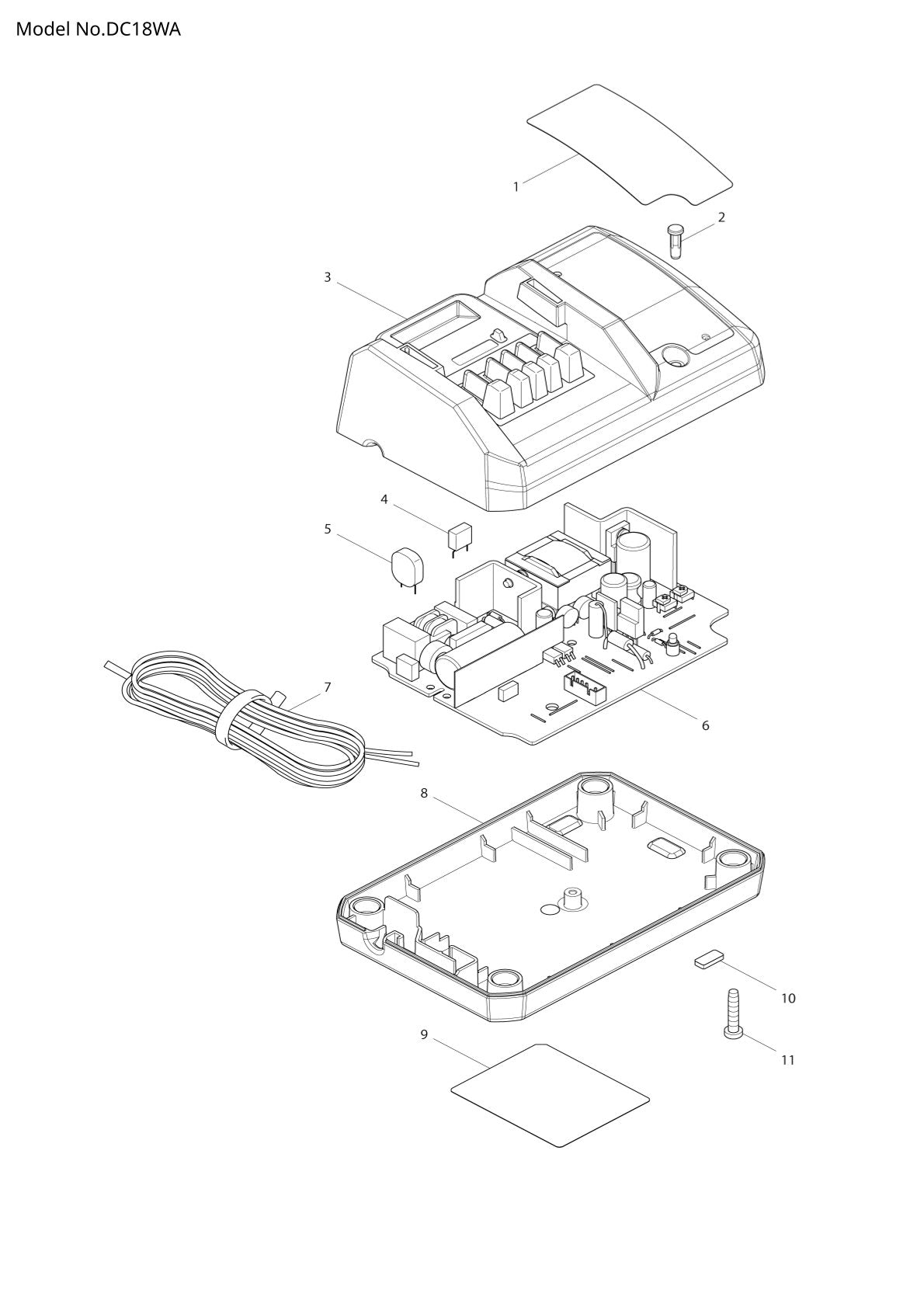 Vue éclatée Makita DC18WA - page 1