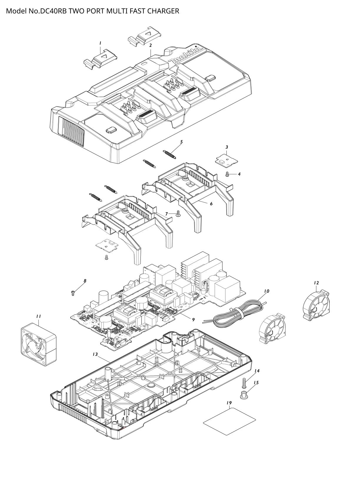 Vue éclatée Makita DC40RB - page 1