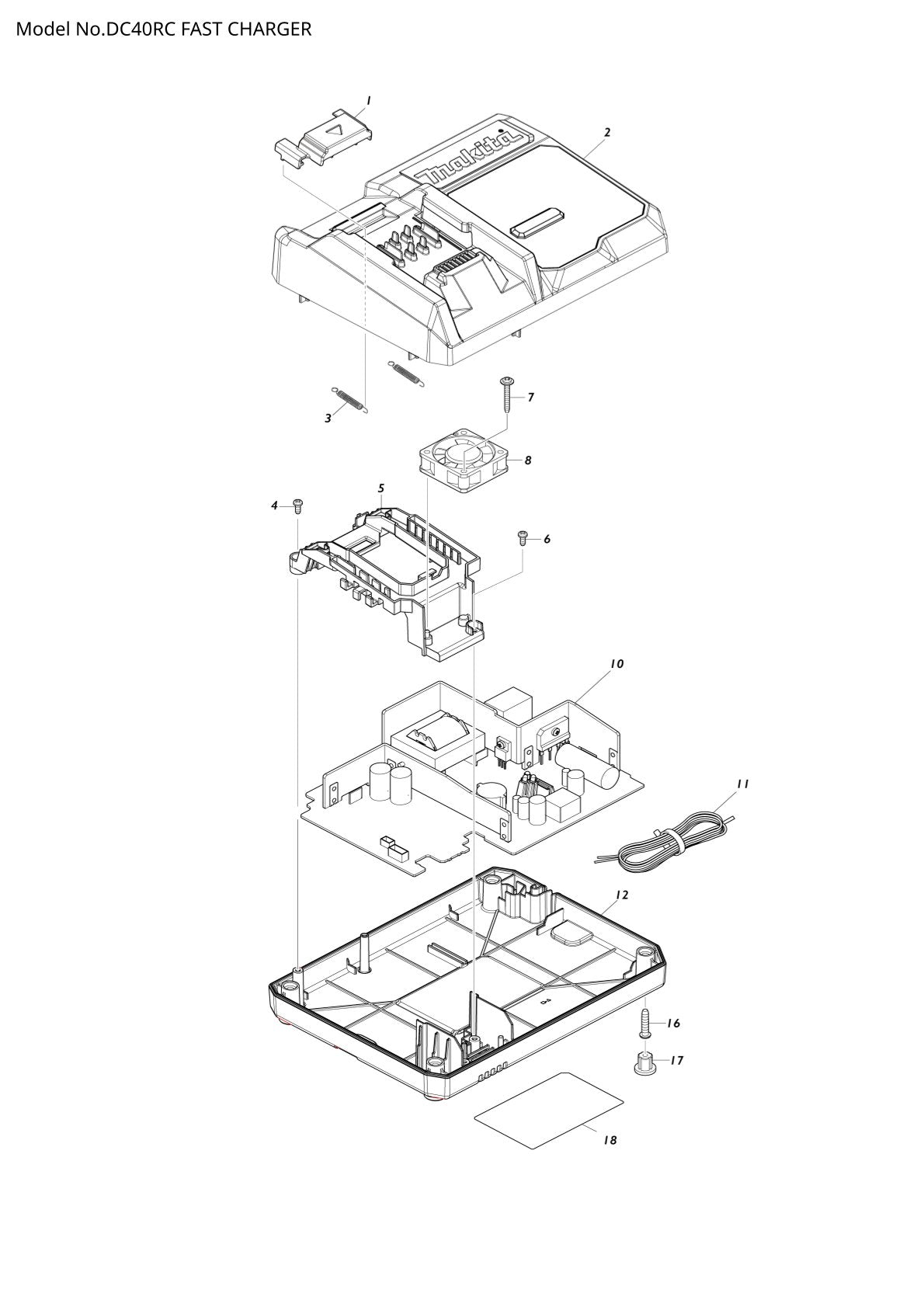Vue éclatée Makita DC40RC - page 1