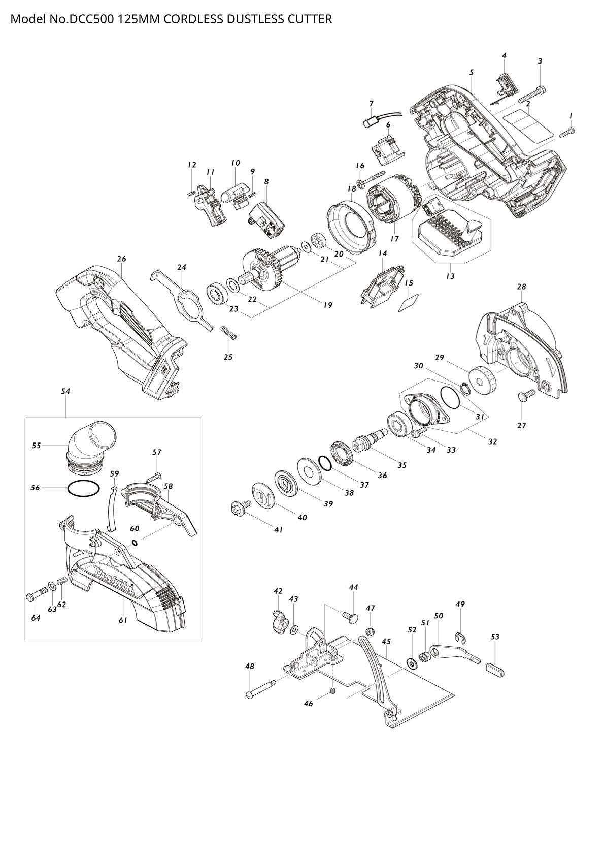 Vue éclatée Makita DCC500 - page 1