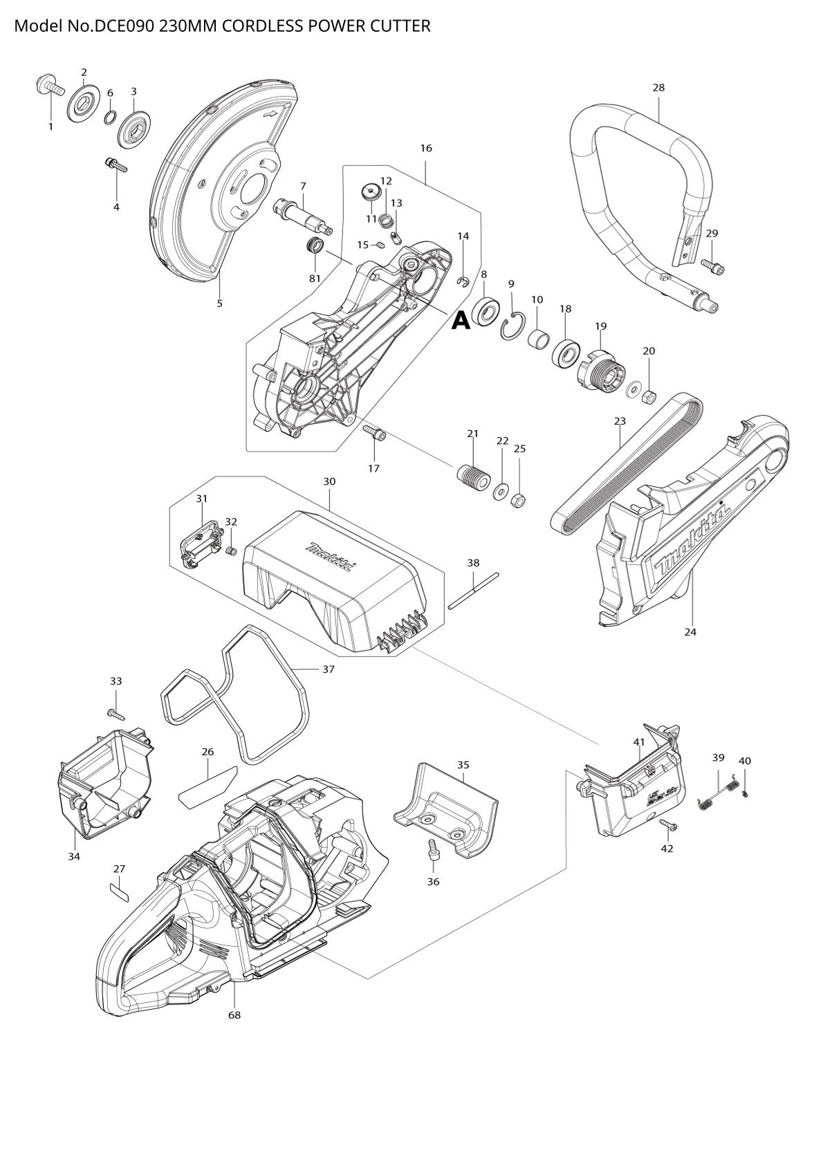 Vue éclatée Makita DCE090 - page 1