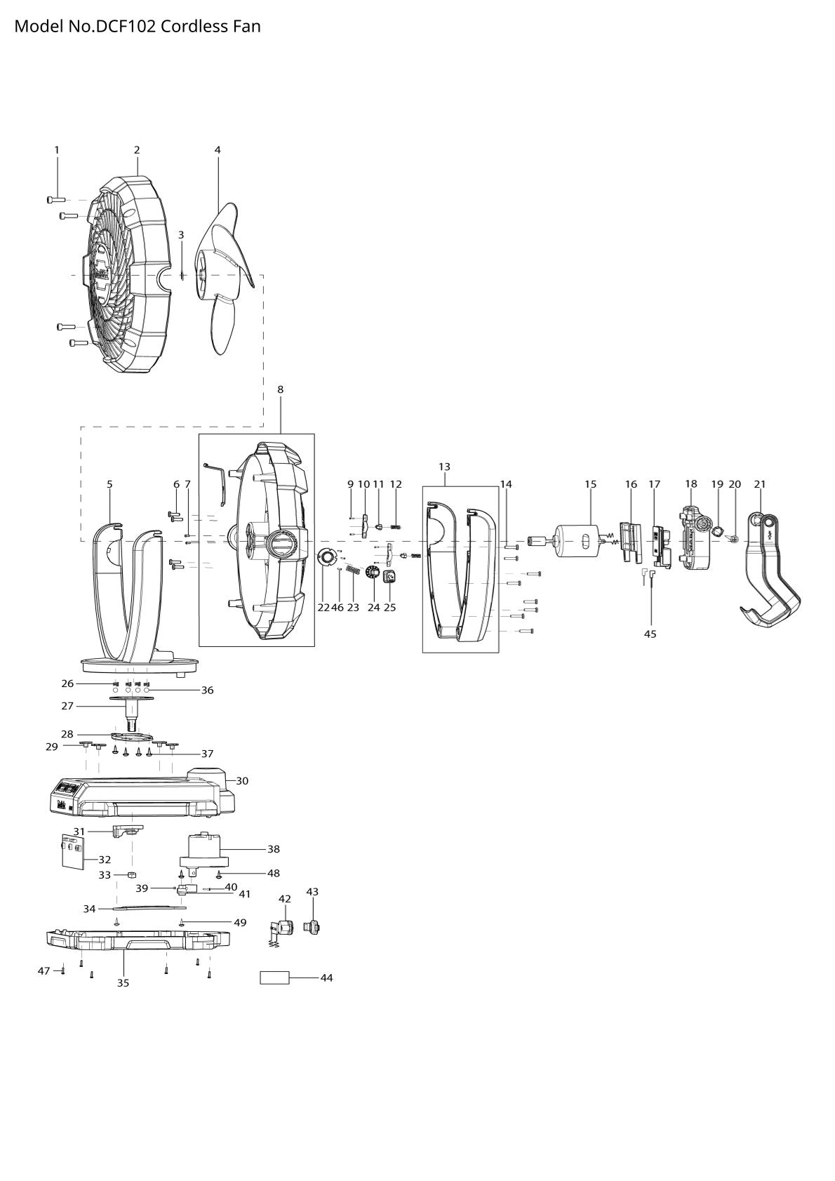 Vue éclatée Makita DCF102 - page 1