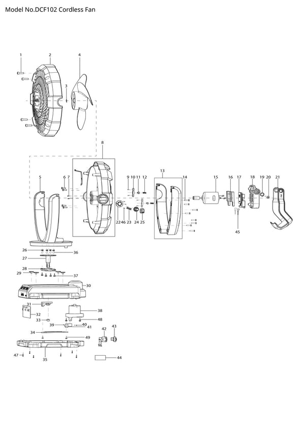 Vue éclatée Makita DCF102 - page 1