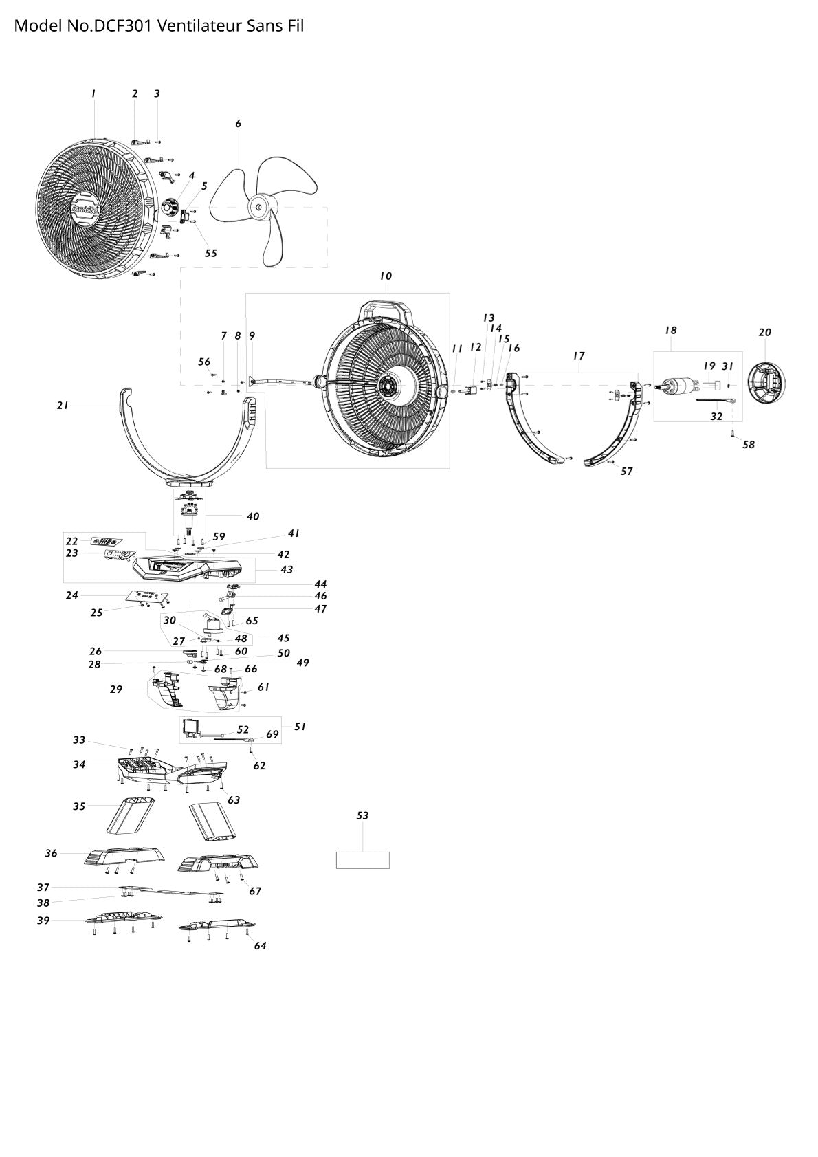 Vue éclatée Makita DCF301 - page 1