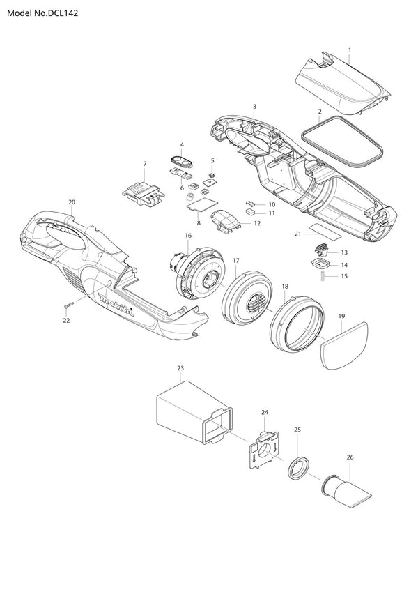 Vue éclatée Makita DCL142 - page 1