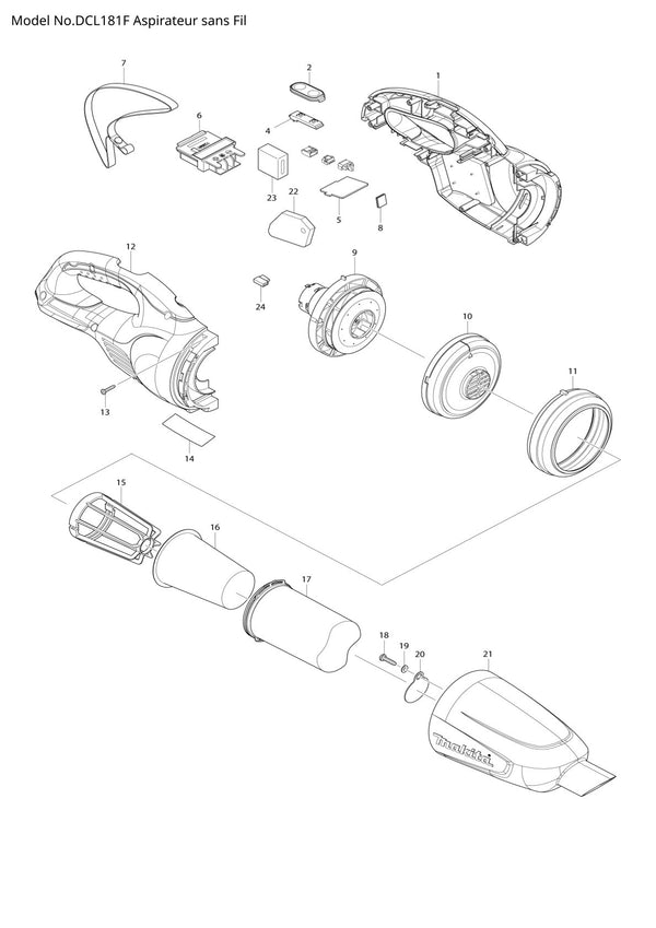 Vue éclatée Makita DCL181F - page 1