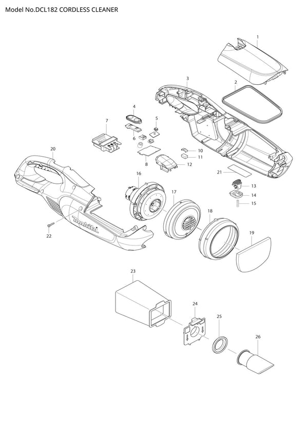 Vue éclatée Makita DCL182 - page 1