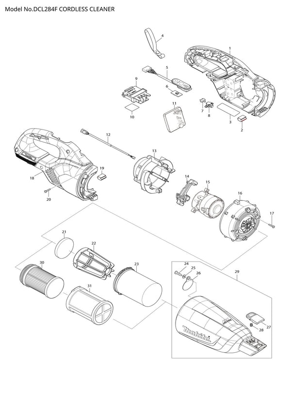Vue éclatée Makita DCL284F - page 1