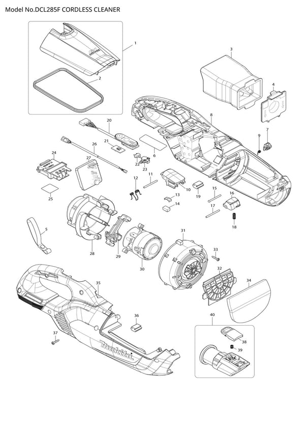 Vue éclatée Makita DCL285F - page 1