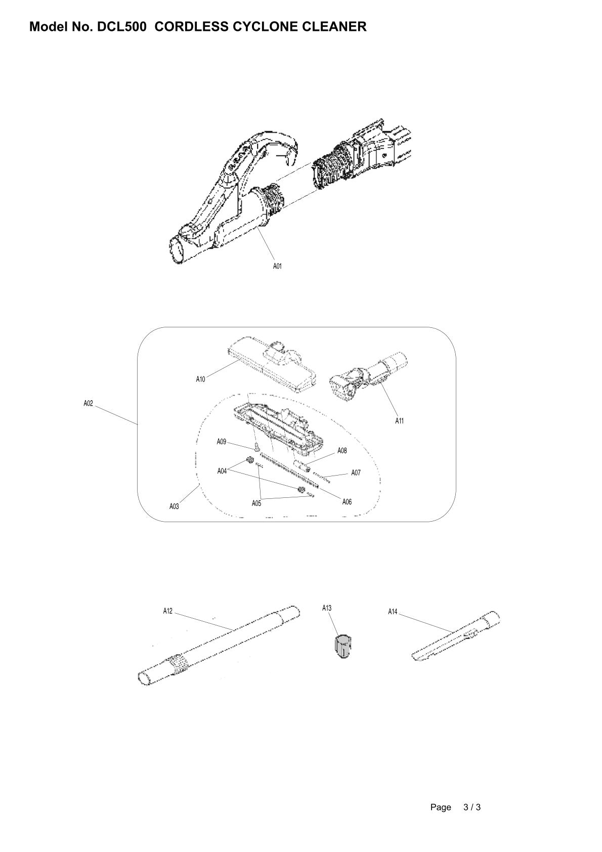 Vue éclatée Makita DCL500 - page 3
