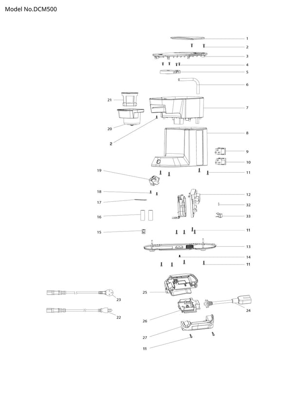 Vue éclatée Makita DCM500 - page 1