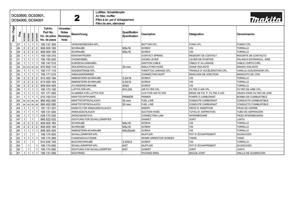 Vue éclatée Makita DCS3501 - page 5