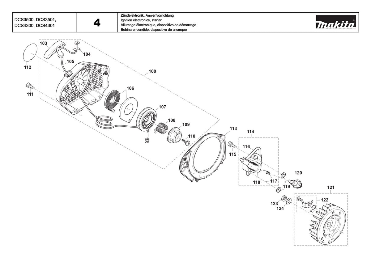Vue éclatée Makita DCS3501 - page 8