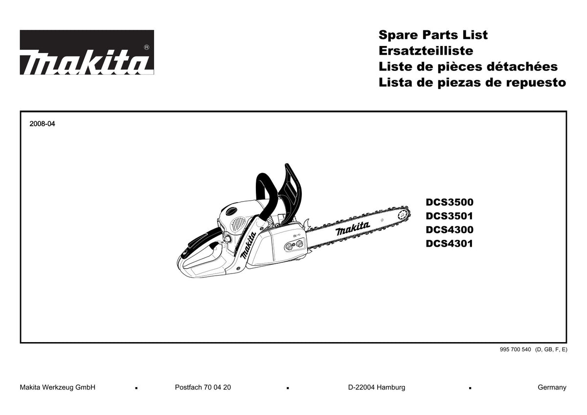 Vue éclatée Makita DCS4301 - page 1
