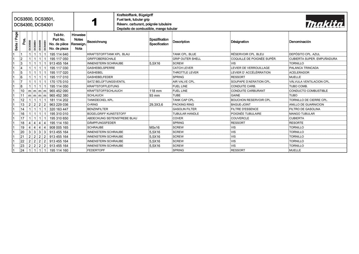 Vue éclatée Makita DCS4301 - page 3