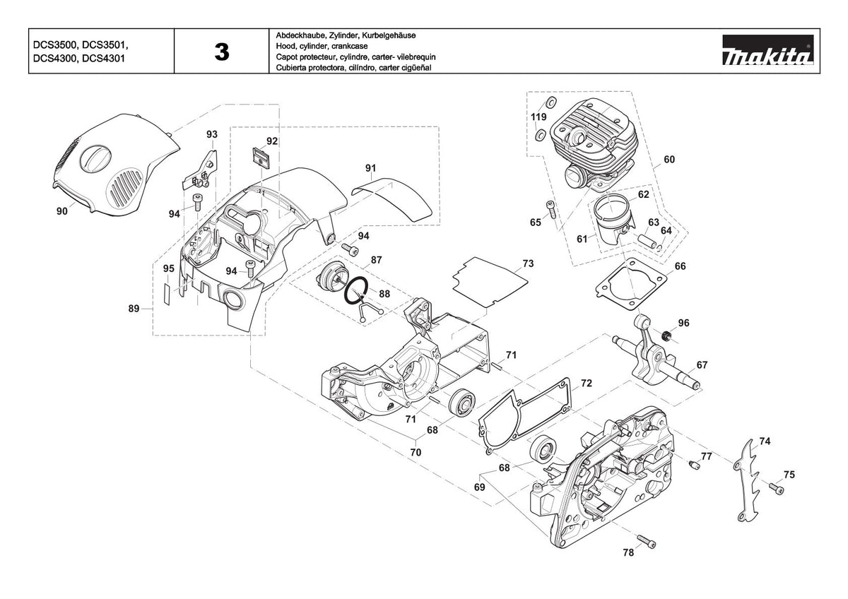 Vue éclatée Makita DCS4301 - page 6