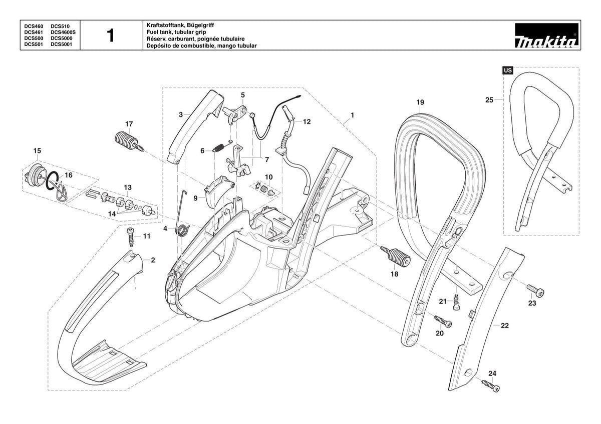 Vue éclatée Makita DCS5000 - page 2