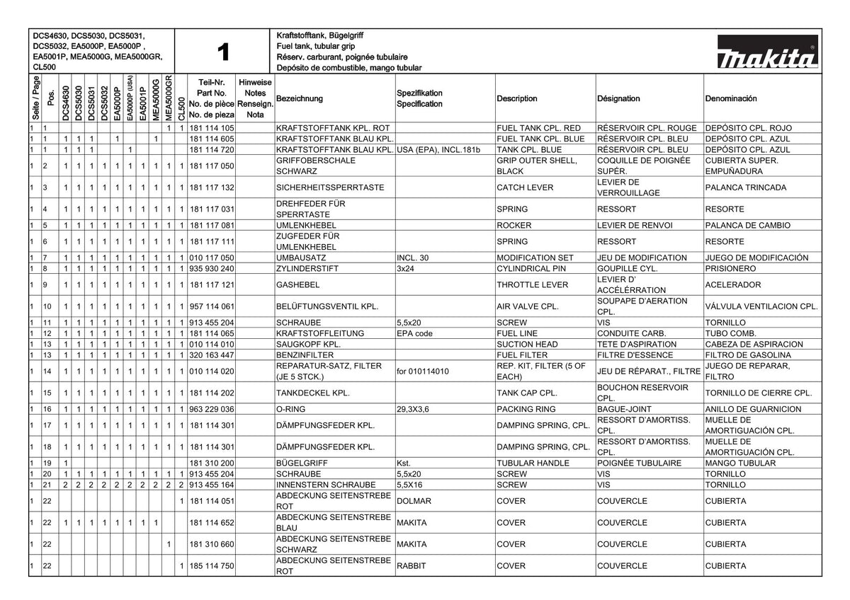 Vue éclatée Makita DCS5030 - page 3