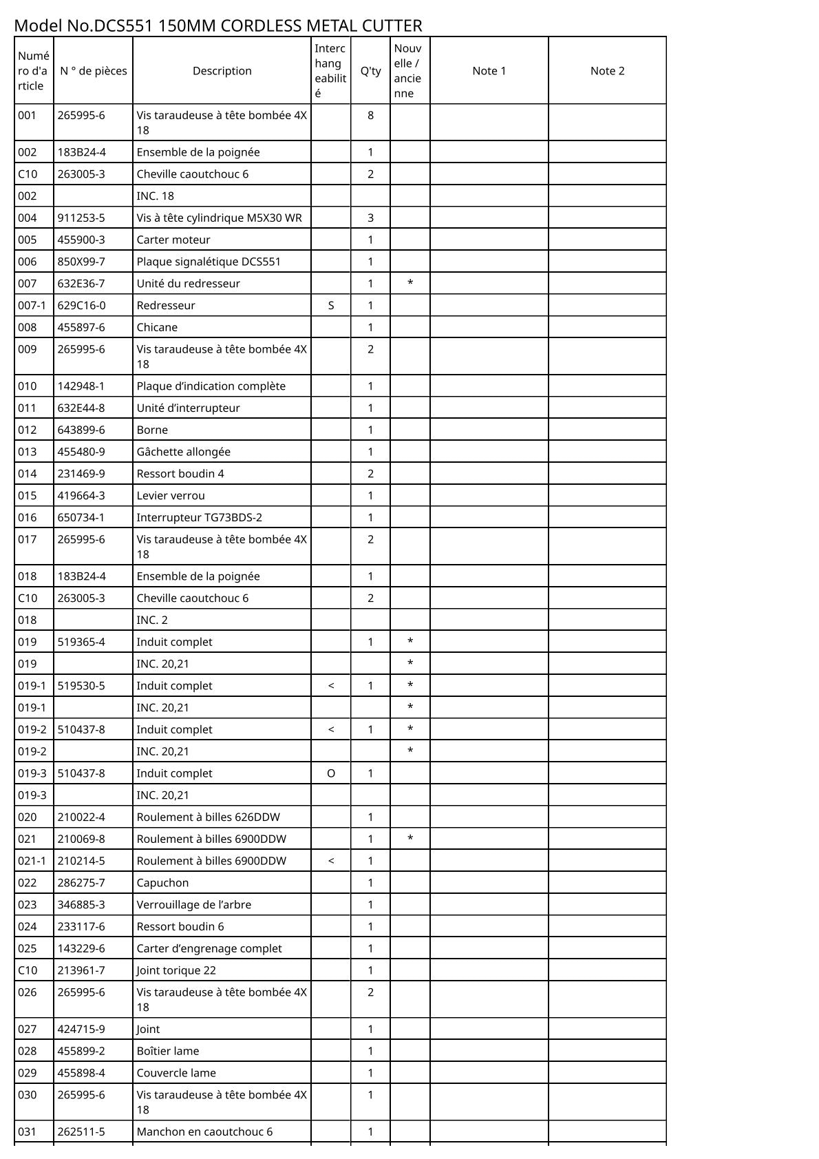 Vue éclatée Makita DCS551 - page 2