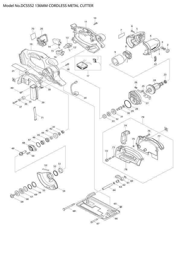 Vue éclatée Makita DCS552 - page 1