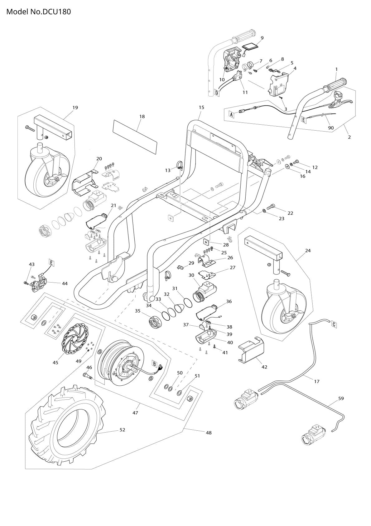 Vue éclatée Makita DCU180 - page 1