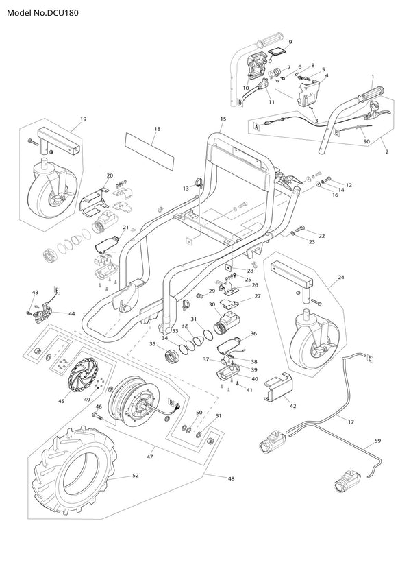 Vue éclatée Makita DCU180 - page 1