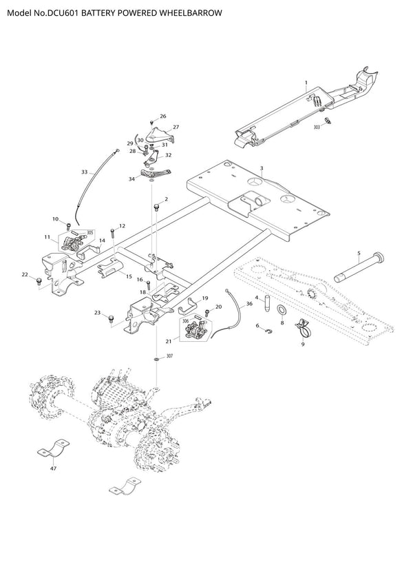 Vue éclatée Makita DCU601 - page 1