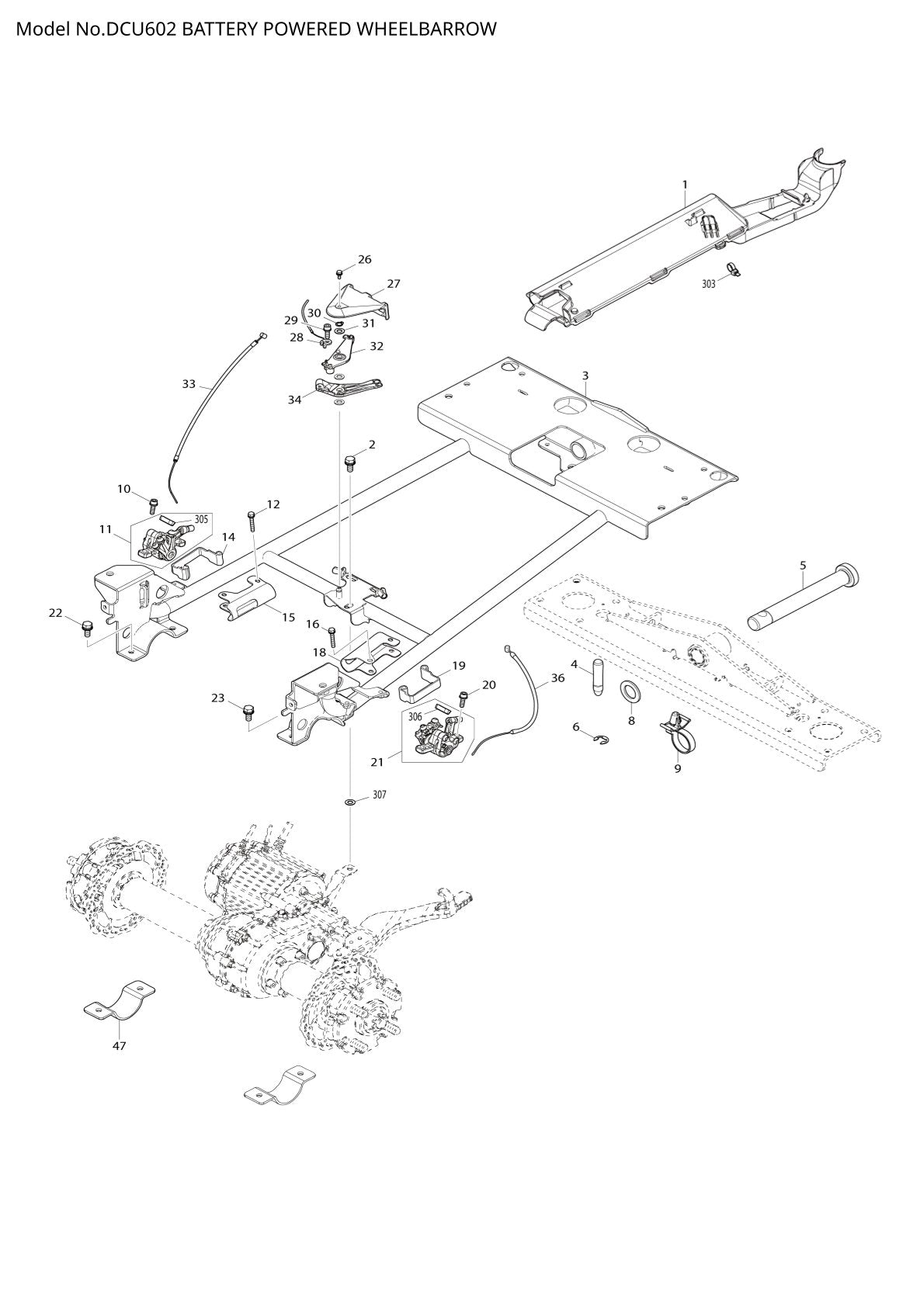 Vue éclatée Makita DCU602 - page 1