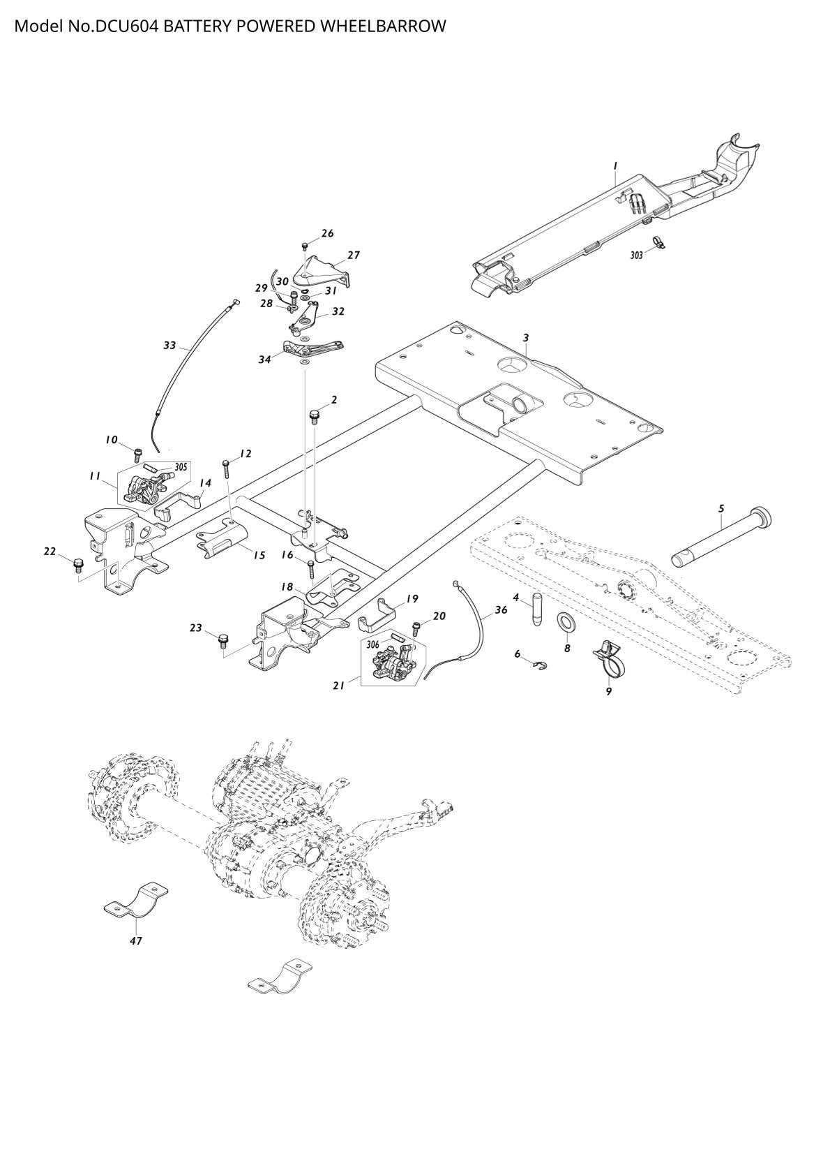 Vue éclatée Makita DCU604 - page 1