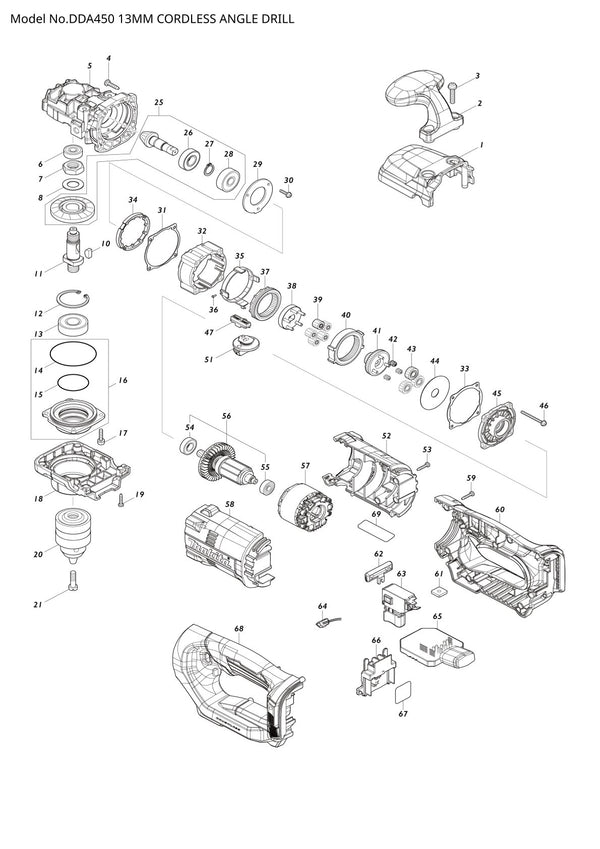 Vue éclatée Makita DDA450 - page 1