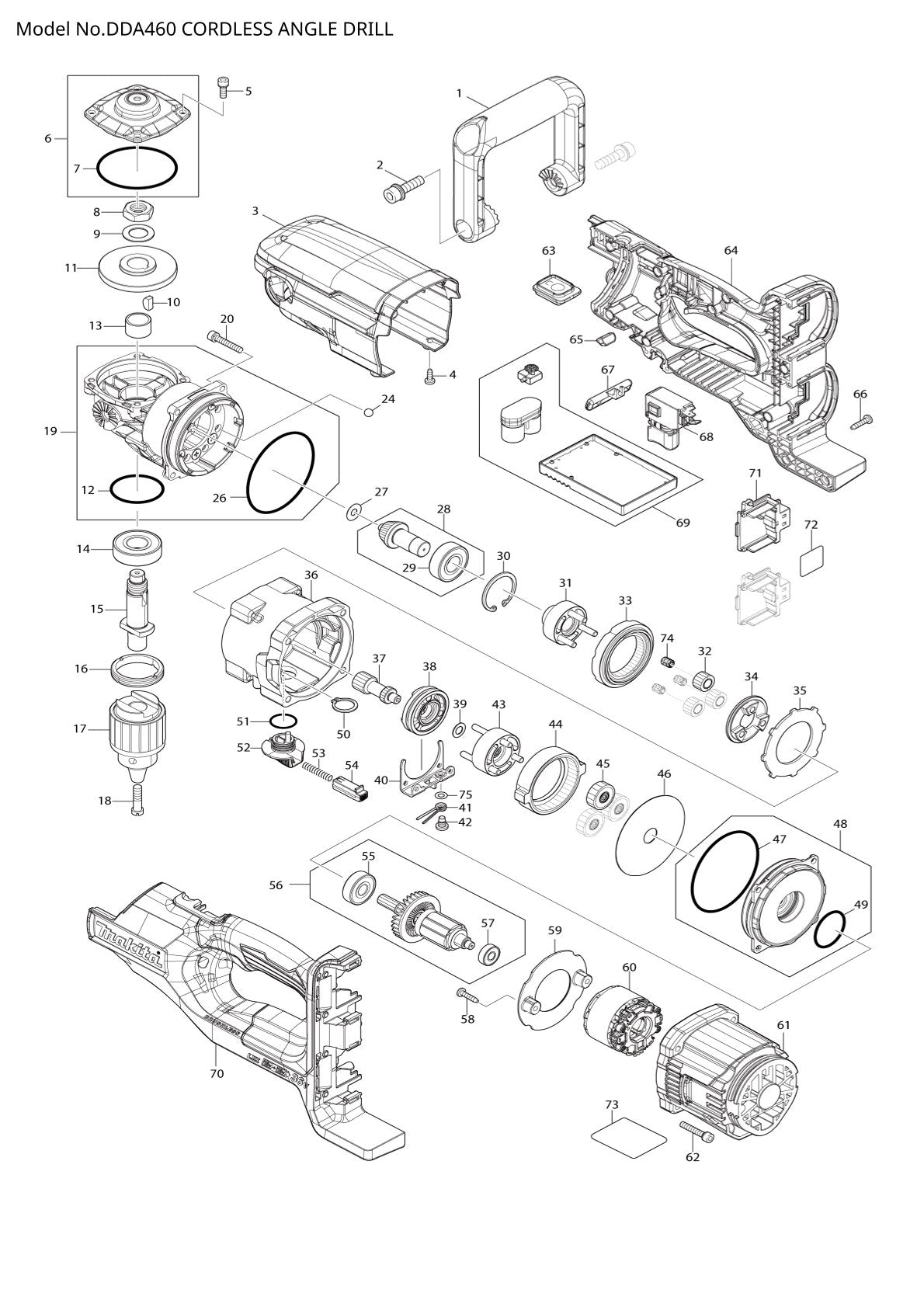 Vue éclatée Makita DDA460 - page 1