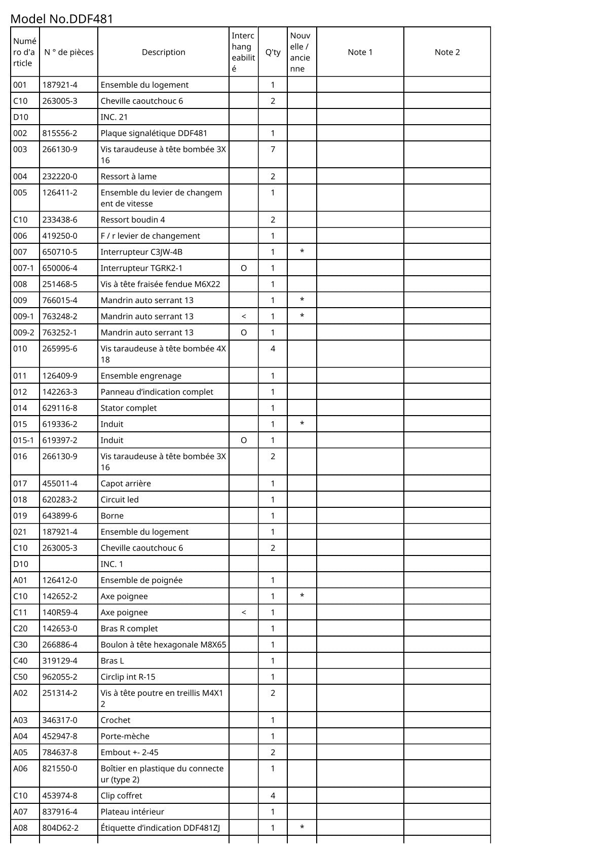 Vue éclatée Makita DDF481 - page 2