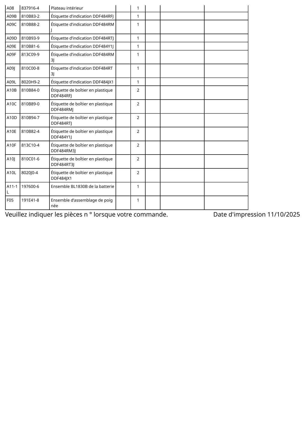 Vue éclatée Makita DDF484 - page 4