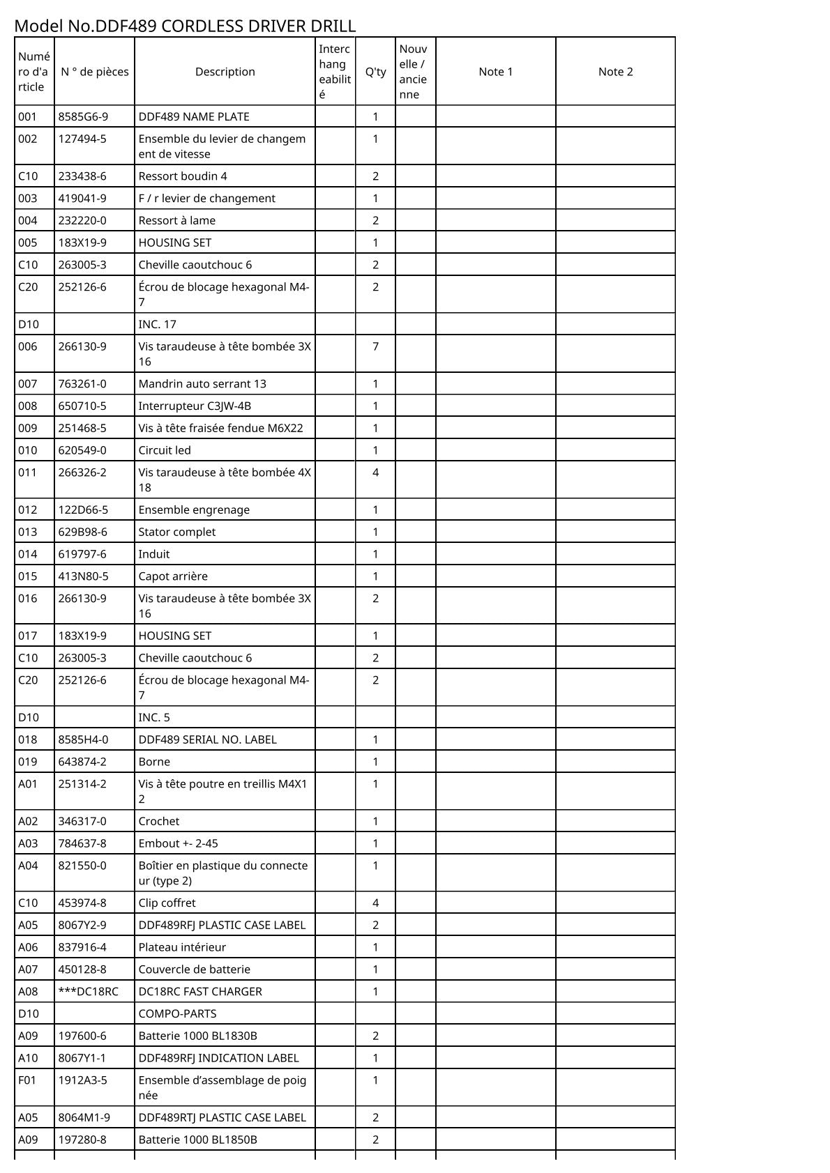 Vue éclatée Makita DDF489 - page 2