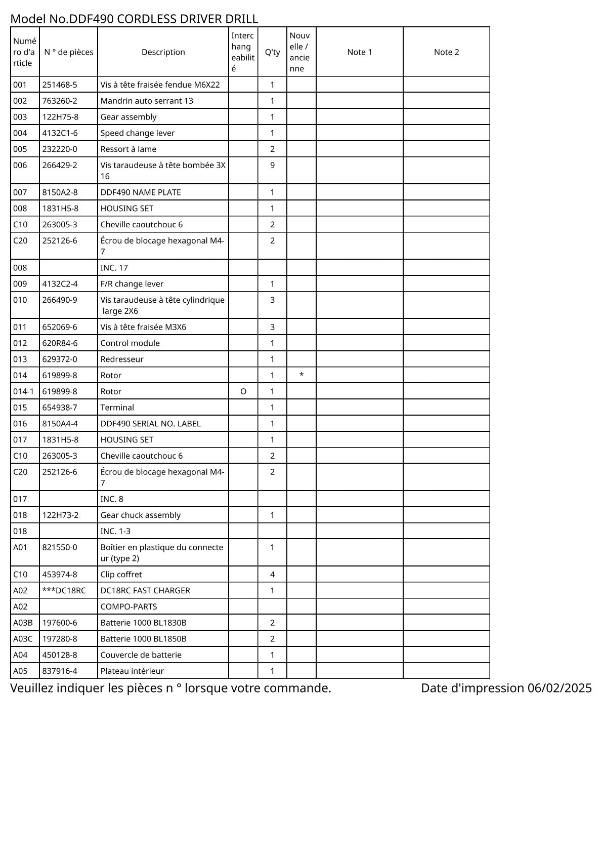 Vue éclatée Makita DDF490 - page 2
