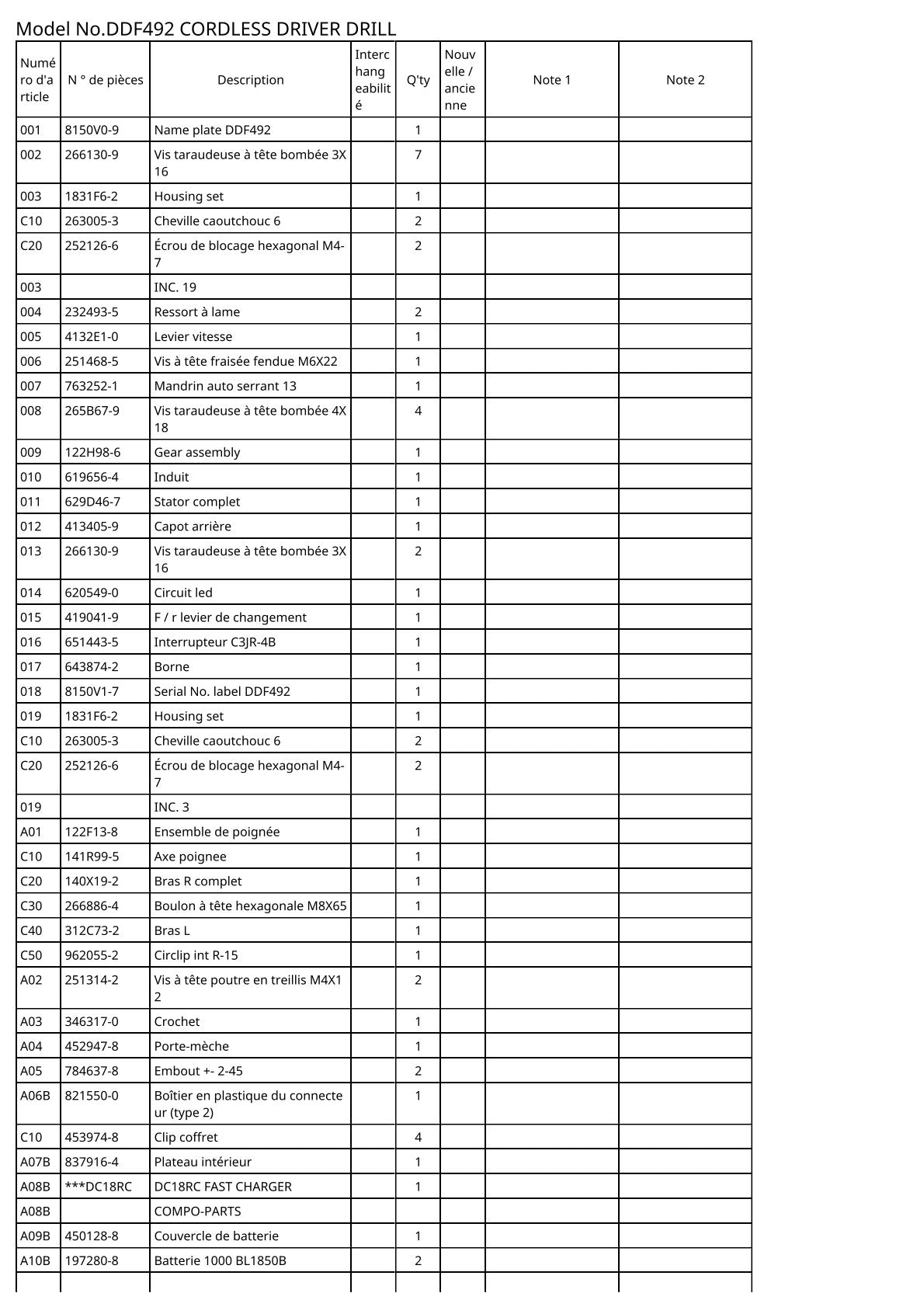 Vue éclatée Makita DDF492 - page 2