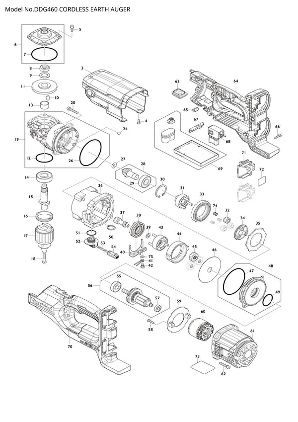 Vue éclatée Makita DDG460 - page 1