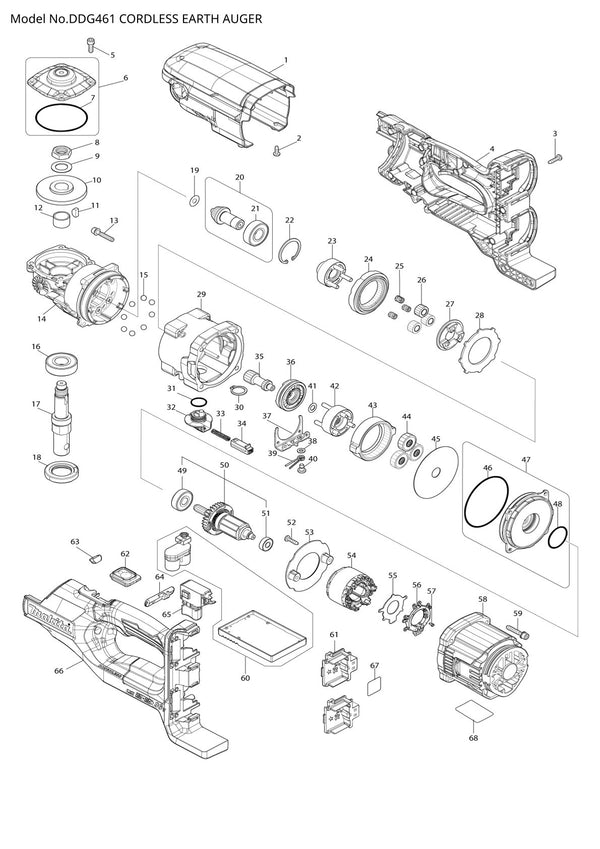 Vue éclatée Makita DDG461 - page 1