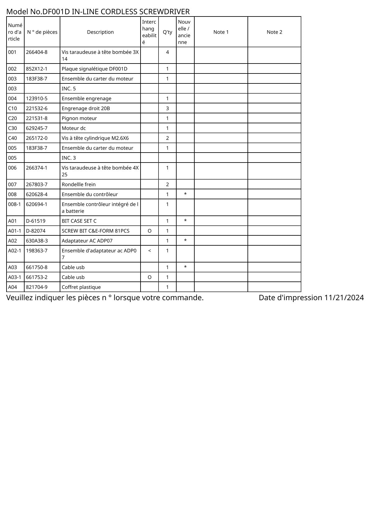 Vue éclatée Makita DF001D - page 2