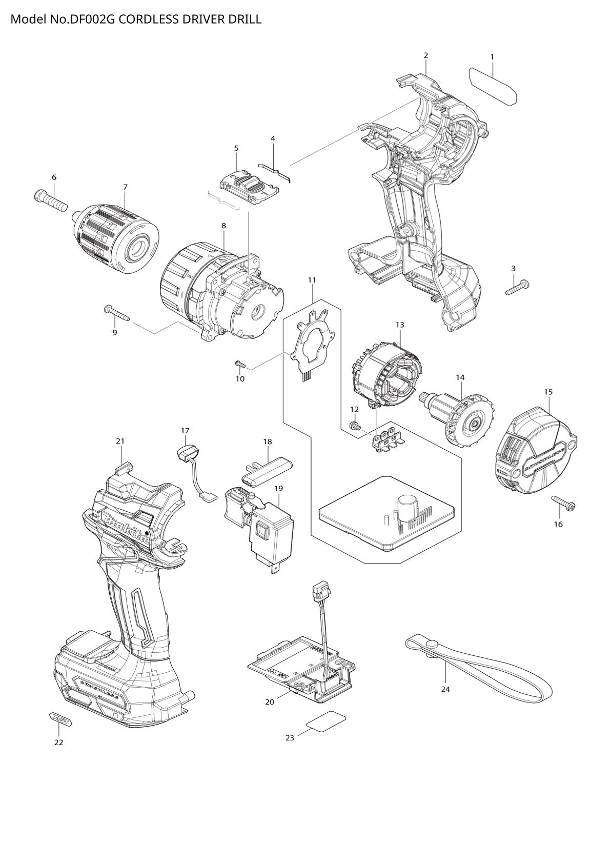 Vue éclatée Makita DF002G - page 1