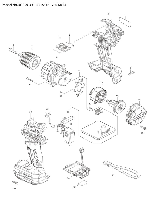 Vue éclatée Makita DF002G - page 1