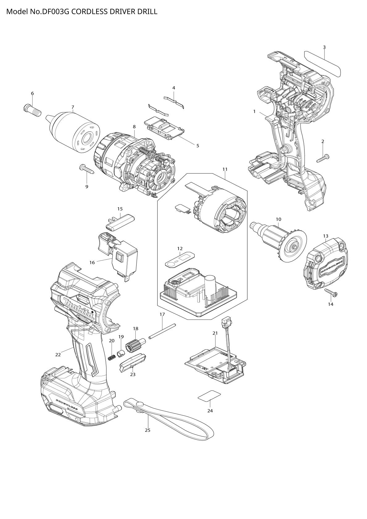 Vue éclatée Makita DF003G - page 1