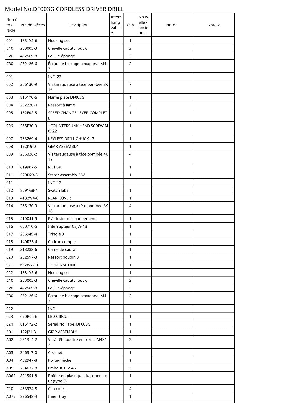 Vue éclatée Makita DF003G - page 2