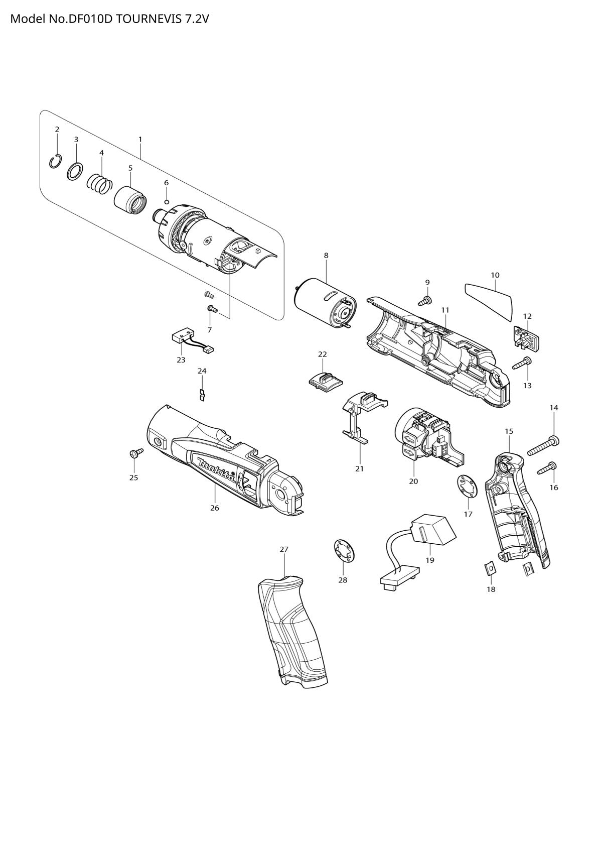 Vue éclatée Makita DF010D - page 1
