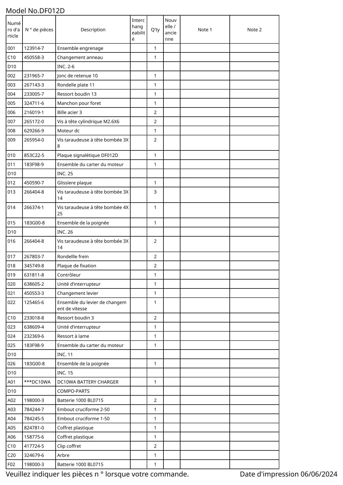 Vue éclatée Makita DF012D - page 2