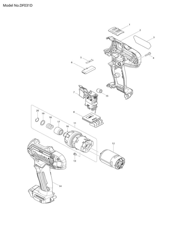 Vue éclatée Makita DF031D - page 1