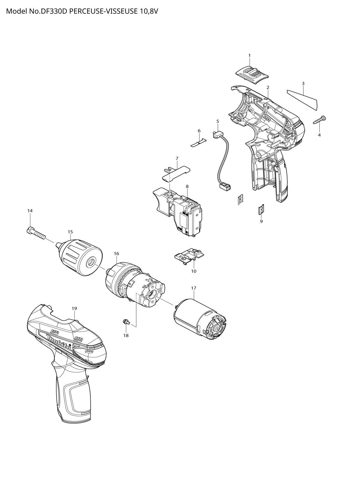 Vue éclatée Makita DF330D - page 1